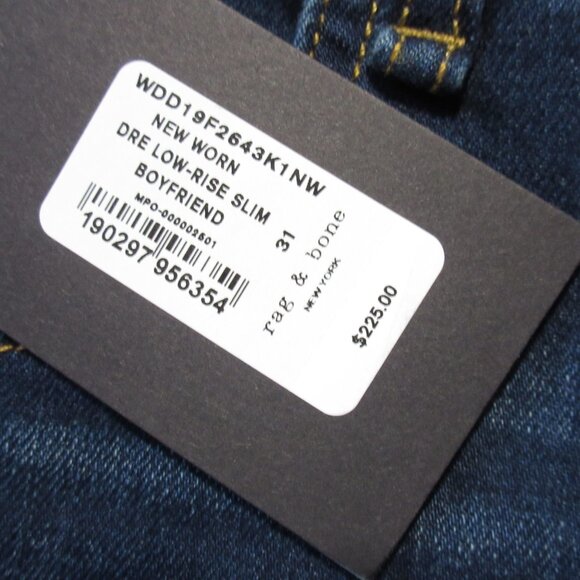NWT rag & bone Dre in New Worn Low Rise Slim Boyfriend Stretch Jeans 31 - Picture 4 of 8